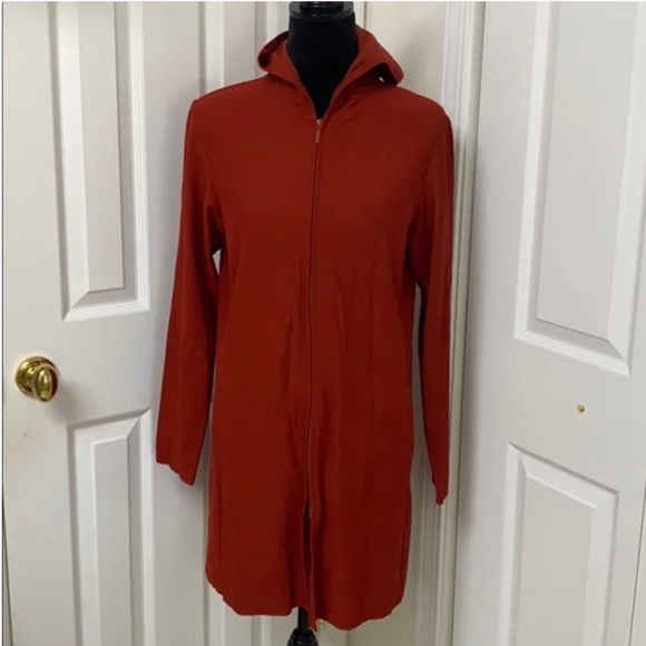 Eileen Fisher Hooded Jacket with Pockets Zipper Small Red - Picture 3 of 9